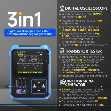 Мультифункциональный осциллограф-тестер-генератор FNIRSI DSO TC3 купить по низкой цене | МАКСПРОФИТ
